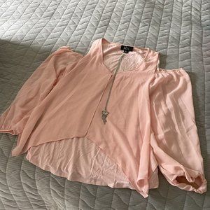 BCX Pink Blouse with Necklace Size M
